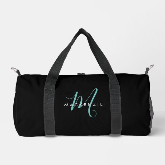 Elegant Modern Zwart Teal Script Monogram Plunjezak (Voorkant)