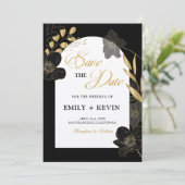 Elegant Modern Zwart-wit, Bloemen, Foto Save The Date (Staand voorkant)