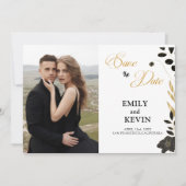Elegant Modern Zwart-wit, Bloemen, Fotokaart Save The Date (Voorkant)