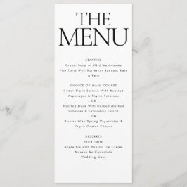 Elegant modern zwart wit bruiloft diner menu