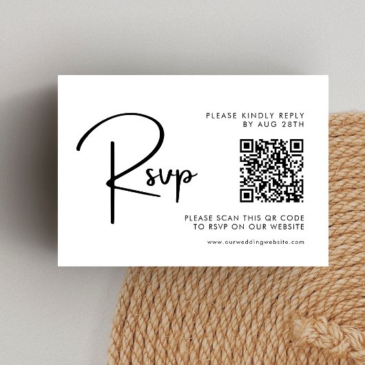 Elegant & Modern Zwart-wit bruiloft QR-code RSVP Kaartje