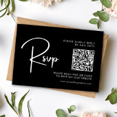Elegant & Modern Zwart-wit bruiloft QR-code RSVP Kaartje