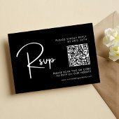 Elegant & Modern Zwart-wit bruiloft QR-code RSVP Kaartje
