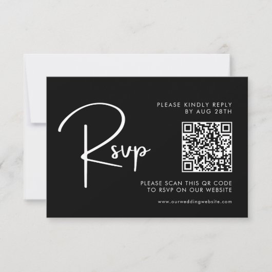 Elegant & Modern Zwart-wit bruiloft QR-code RSVP Kaartje (Voorkant)