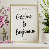 Elegant Modern Zwart-Wit Bruiloft Welkom Poster