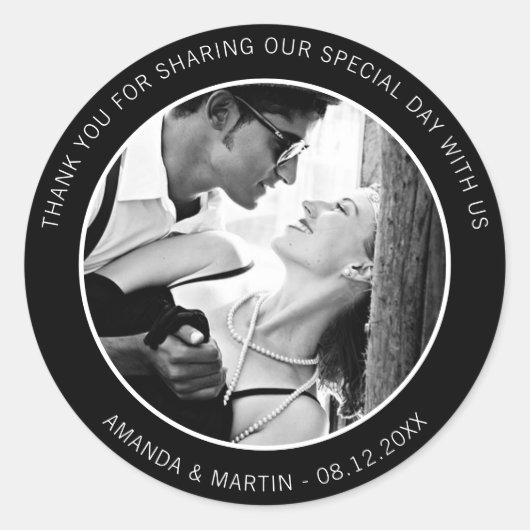 Elegant Modern Zwart-Wit Dank u Foto Ronde Sticker (Voorkant)