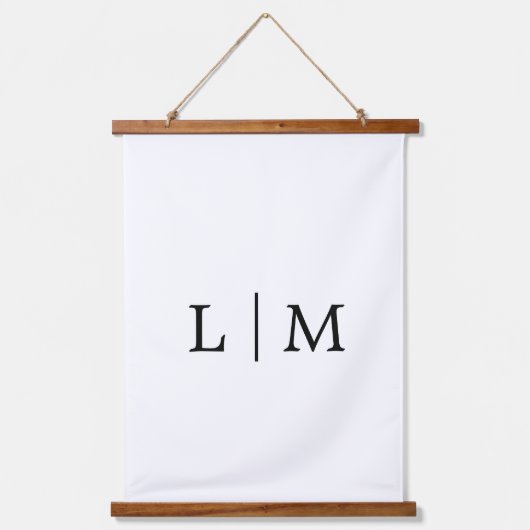 Elegant modern zwart-wit eenvoudig monogram hangend wandkleed (Voorkant)