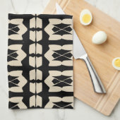 Elegant modern zwart-wit en beige geometrisch patr theedoek (Quarter Fold)