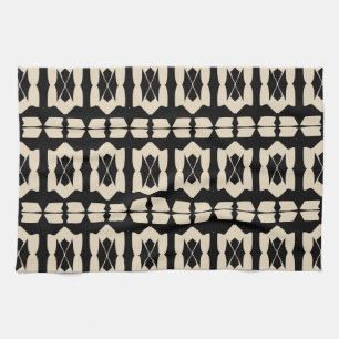 Elegant modern zwart-wit en beige geometrisch patr theedoek
