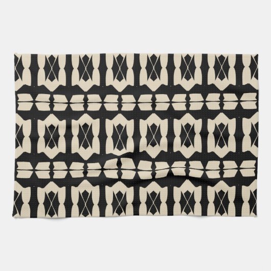 Elegant modern zwart-wit en beige geometrisch patr theedoek (Horizontaal)