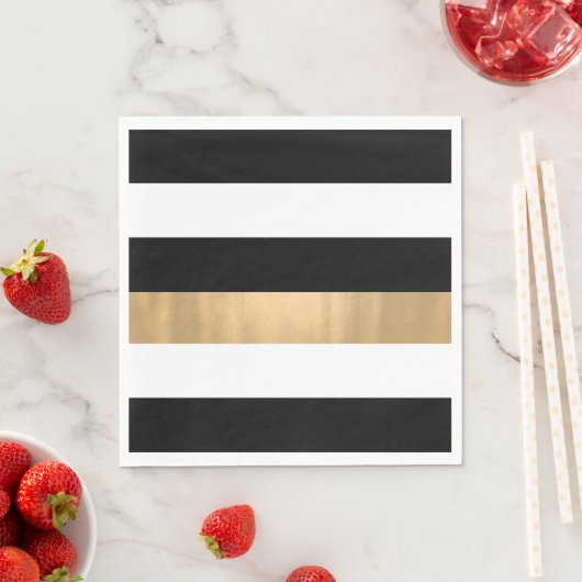 Elegant Modern Zwart, Wit en Goud Gestreept Servet (Insitu)