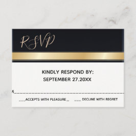 Elegant modern zwart-wit en gouden bruiloft RSVP