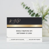 Elegant modern zwart-wit en gouden bruiloft RSVP (Staand voorkant)