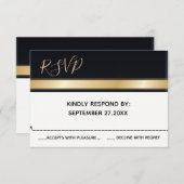 Elegant modern zwart-wit en gouden bruiloft RSVP (Voorkant / Achterkant)