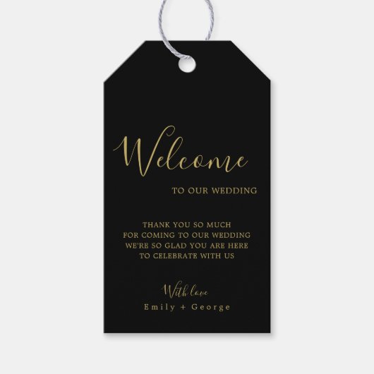 Elegant modern zwart-wit en goudkleurig chic Weddi Cadeaulabel (Voorkant)