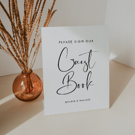 Elegant & modern zwart-wit gastenboek reclamebord met voetstuk