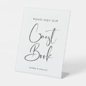 Elegant & modern zwart-wit gastenboek reclamebord met voetstuk (Voorkant)