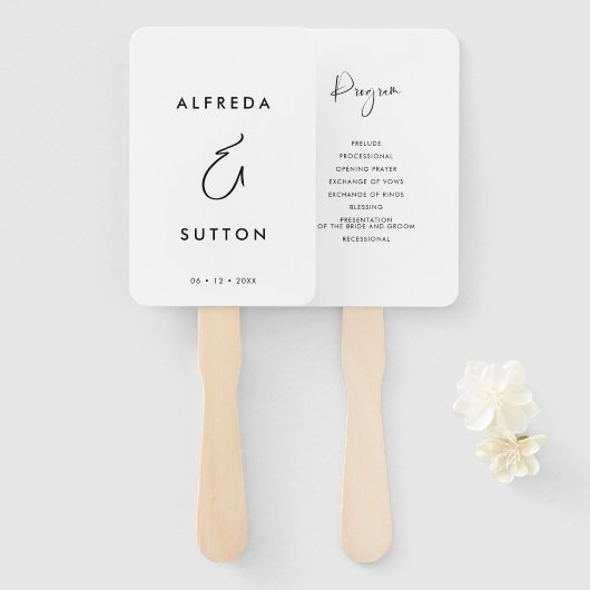 Elegant & Modern zwart-wit huwelijksprogramma Handwaaier (Voorkant en achterkant)