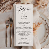 Elegant modern zwart wit kalligrafie bruiloft menu