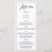 Elegant modern zwart wit kalligrafie bruiloft menu (Voorkant)