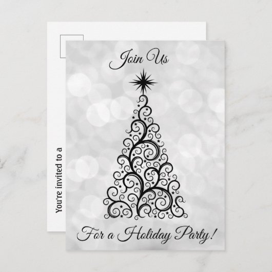 Elegant Modern Zwart-Wit Kerstfeest Uitnodiging Briefkaart (Voorkant / Achterkant)