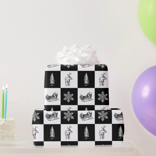 Elegant Modern Zwart-wit Kerstmis Cadeaupapier (Feestgeschenken)