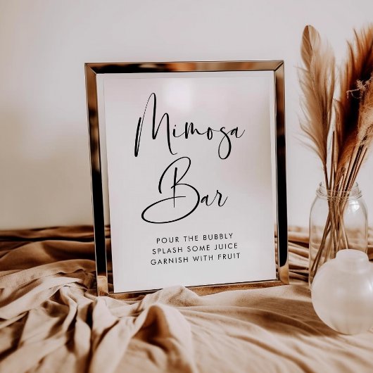 Elegant & Modern Zwart-wit Mimosa bar teken Poster