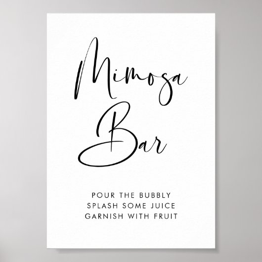 Elegant & Modern Zwart-wit Mimosa bar teken Poster (Voorkant)