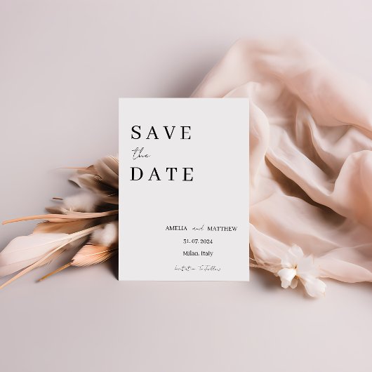 Elegant Modern Zwart-Wit Minimalist Save The Date