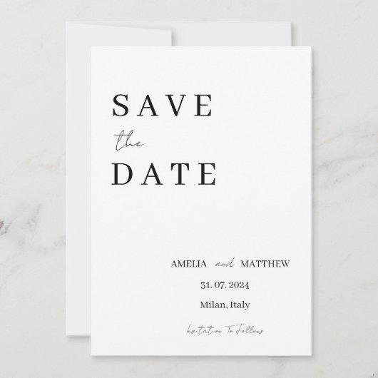 Elegant Modern Zwart-Wit Minimalist Save The Date (Voorkant)