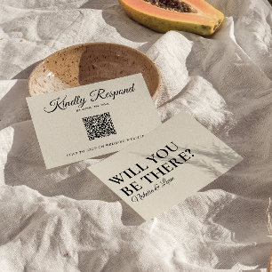 Elegant Modern Zwart & Wit Retro QR Code Bruiloft RSVP Kaartje
