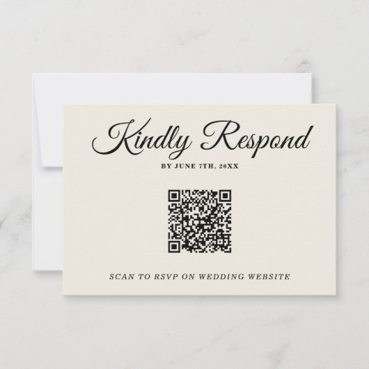 Elegant Modern Zwart & Wit Retro QR Code Bruiloft RSVP Kaartje (Voorkant)