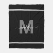 Elegant Modern Zwart Wit Script Naam Monogram Fleece Deken (Voorkant)