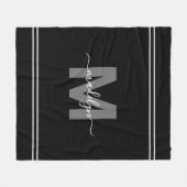 Elegant Modern Zwart Wit Script Naam Monogram Fleece Deken (Voorkant (Horizontaal))