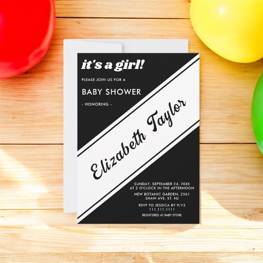 Elegant modern zwart-wit stijlvol Baby shower Kaart
