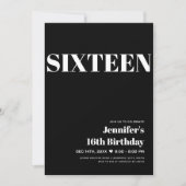 ELEGANT Modern Zwart & Wit Sweet 16 Typografie Kaart (Voorkant)