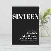 ELEGANT Modern Zwart & Wit Sweet 16 Typografie Kaart (Staand voorkant)