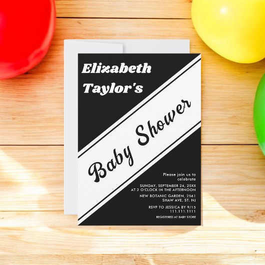 Elegant modern zwart-wit trendy Baby shower Kaart