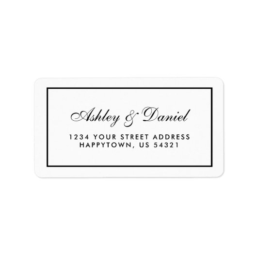 Elegant modern zwart-withuwelijk etiket (Voorkant)