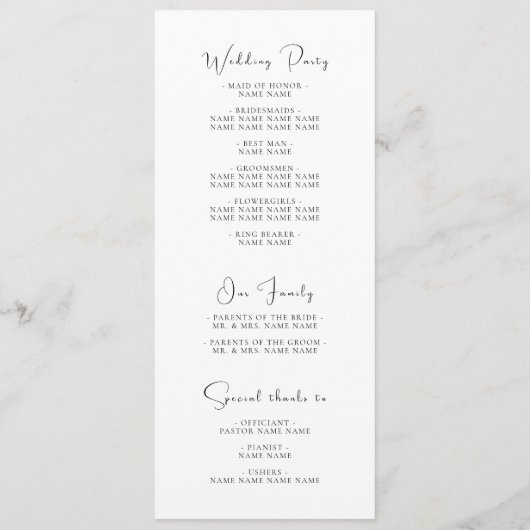 Elegant modern zwart-withuwelijk programmakaart (Achterkant)