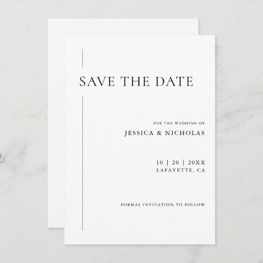 Elegant modern zwart-withuwelijk save the date (Voorkant / Achterkant)