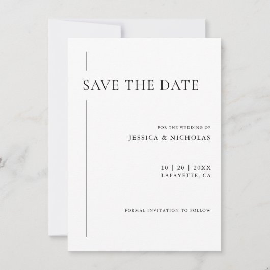 Elegant modern zwart-withuwelijk save the date (Voorkant)