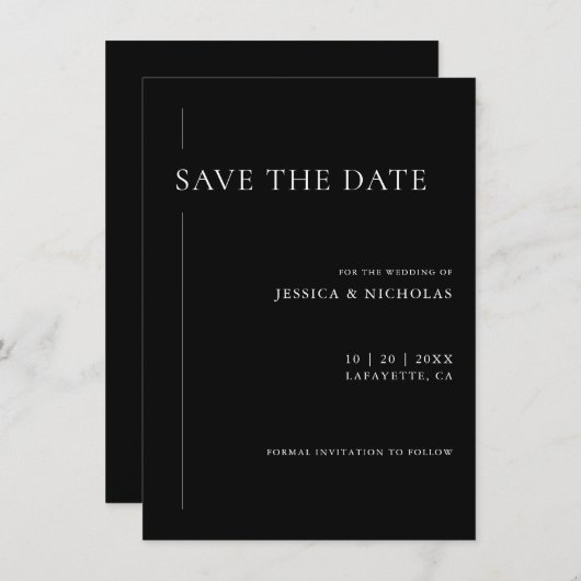 Elegant modern zwart-withuwelijk save the date (Voorkant / Achterkant)