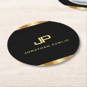 Elegant modern zwart-witmonogram en goudmonogram S Ronde Kartonnen Onderzetter (Gebogen)