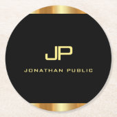 Elegant modern zwart-witmonogram en goudmonogram S Ronde Kartonnen Onderzetter (Voorkant)