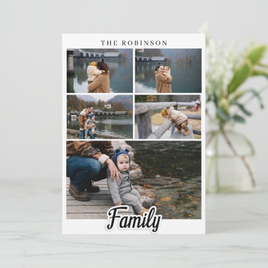 Elegant modern zwart-wittekst voor aangepaste fami kaart (Staand voorkant)