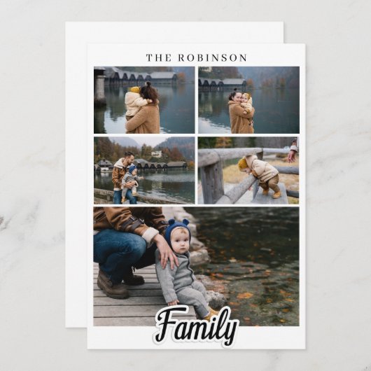 Elegant modern zwart-wittekst voor aangepaste fami kaart (Voorkant / Achterkant)