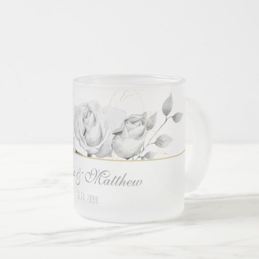 Elegant modern - zwart witwitbruistoestel cadeautj matglas koffiemok (Voorkant rechts)