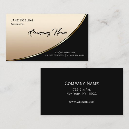 Elegant modern, zwart, zwart, licht goud visitekaartje (Voorkant / Achterkant)