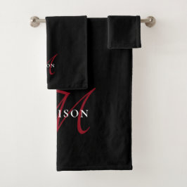 Elegant modern zwart-zwart-witmonogram bad handdoek